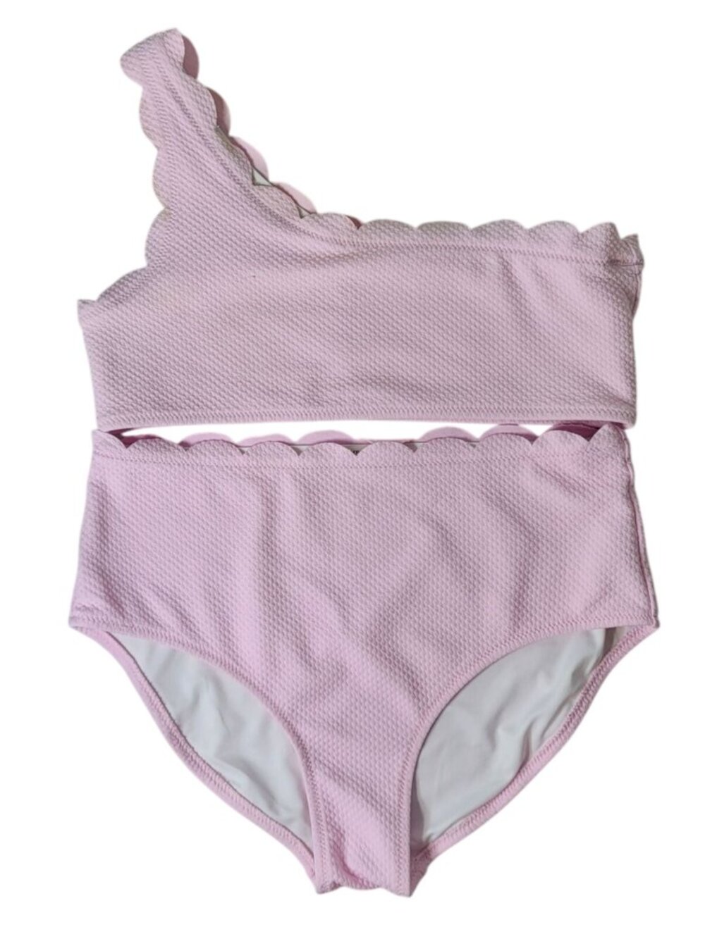 Old Navy Scalloped 2 Piece Swimsuit Pink XXL One Shoulder Texture High Rise READ